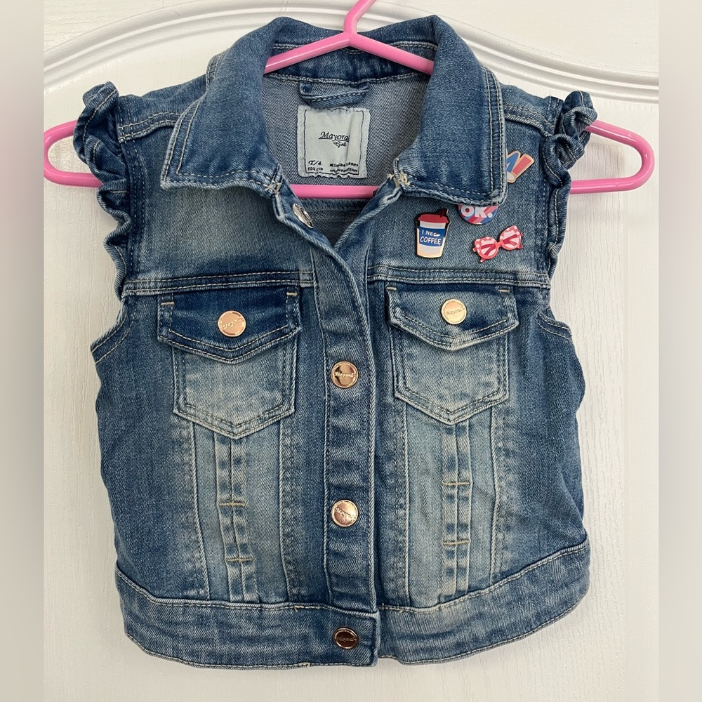 Mayoral Children’s Denim Vest with Ruffle Sleeve Size 4